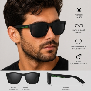 Ochelari de soare unisex, SG015, Negru/Verde - Img 3