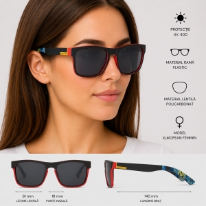 Ochelari de soare unisex, SG021, Negru/Rosu - Img 2