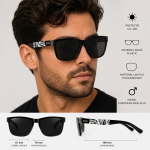 Ochelari de soare unisex, SG029, Negru/Alb - Img 3