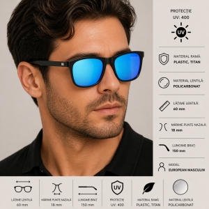 Ochelari de soare unisex, SG062, Negru/Albastru - Img 3