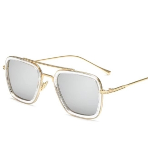 Ochelari de soare unisex, SG168, Alb/Auriu