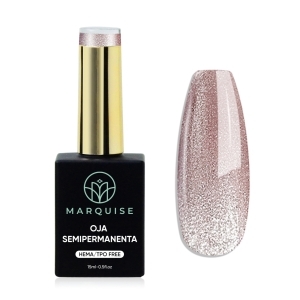 Ojă semipermanentă Marquise Fantasy J1002, glitter roz-auriu, HEMA free, 15 ml