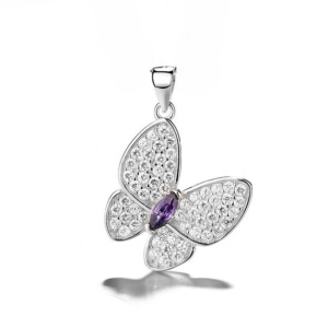 Pandantiv argint 925, JW1591, model fluture, placat cu rodiu - Img 1