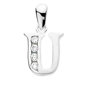 Pandantiv argint 925, JW231, model litera U, cu zirconiu alb - Img 1