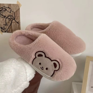 Papuci de casa pentru femei PC014, Fluffy Bears, Roz