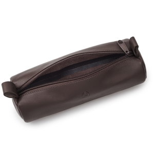 Penar etui piele, model cilindric cu fermoar, maro închis - Img 3