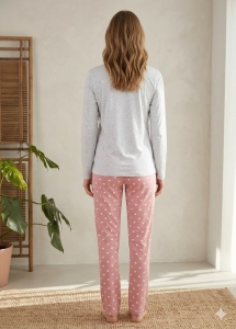 Pijama dama "Everyday", din bumbac, doua piese, 14900, Gri/Roz - Img 2