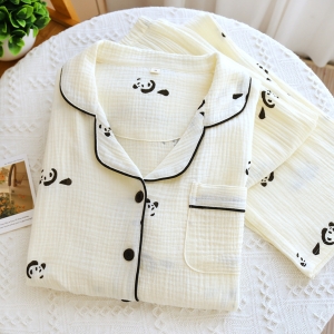 Pijama dama "Panda Print" din doua piese, PJ007, Crem - Img 2