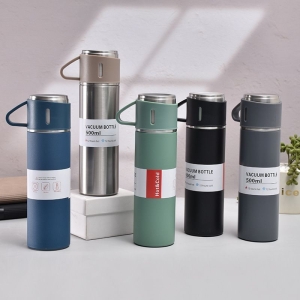 Set Cadou Termos Premium 500 ml + 3 Cani din Inox, TRM012, Inox / Crem - Img 6