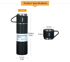 Set Cadou Termos Premium 500 ml + 3 Cani din Inox, TRM08, Negru - Img 6