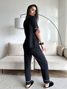 Set pijama dama din doua piese, cu nasturi – 2300134, Negru - Img 3