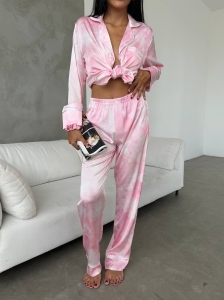 Set pijama dama din doua piese, cu nasturi – 2401667, Roz floral - Img 5