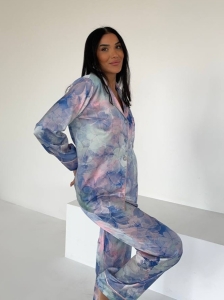 Set pijama dama din doua piese, cu nasturi – 2401679, Albastru floral - Img 5