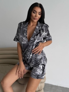 Set pijama dama din doua piese, cu nasturi – 2500099, Gri Floral - Img 2