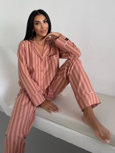 Set pijama dama din doua piese, cu nasturi – 2500295, Peach - Img 3