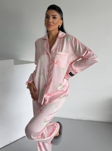Set pijama dama din doua piese, cu nasturi – 2500341, Roz cu fundite - Img 4