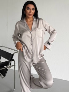 Set pijama dama din doua piese, cu nasturi – 2600004, Gri - Img 7