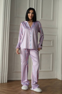 Set pijama dama din doua piese, cu nasturi – 2600012, Roz / Albastru - Img 6