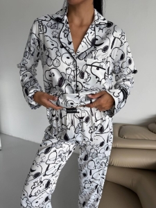 Set pijama dama din doua piese, cu nasturi – 2600019, Model Snoopy - Img 3