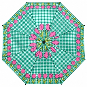 Umbrela pliabila pentru ploaie, 8 spite, diametru 97 cm, UMB071, Verde cu imprimeu lalele - Img 2