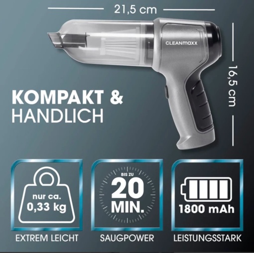 Aspirator de mână 3 in 1 + 9 accesorii,50w 7,4 V, 400ml, Hepa CLEANMAXX Zyklon