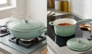 Set 2 Cratite din fonta emailata Verde Menta 3.7L + 2.1 L