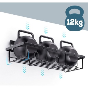 Set 4 Rafturi/Etajere Baie, duș metalic negru cu adeziv, Black Line