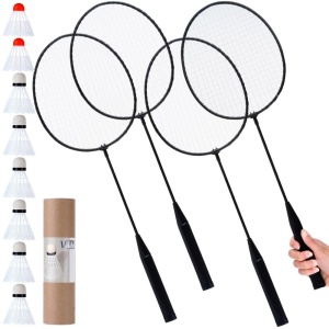 Set de 4 Rachete badminton cu 8 fluturasi 61 cm, 12 buc, Kids Line