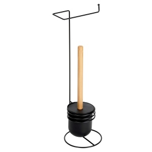 Suport pentru hârtie igienică cu perie de toaletă neagră 53 cm, Metal si Bambus, Black Line