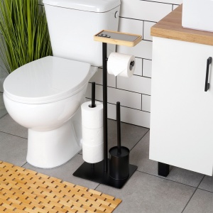 Suport pentru hârtie igienică cu perie de toaletă neagră 68,5 cm, suport telefon, Black Line