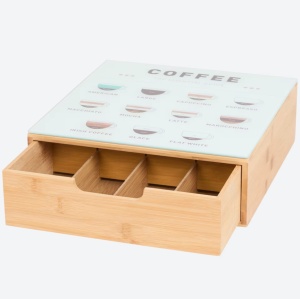 Cutie de depozitare pentru cafea și ceai, Bambus FSC + Capac Din sticla (30 x 30 x 10 cm)