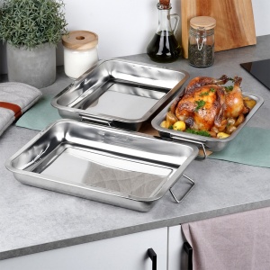 Set 3 Tavă de copt dreptunghiulară din oțel-inox, 35,5 x 26,5 x 4,8 cm. Inox Line
