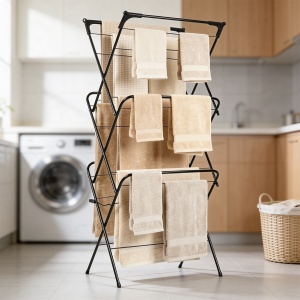Suport de uscare haine/rufe metalic negru vertical 61x58x136 cm, 15KG Incarcare, Black Line