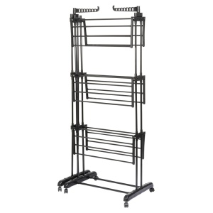 Suport de uscare haine/rufe metalic negru vertical extensibil XXL 78-130x64x172 cm, 35kg incarcare, Black Line