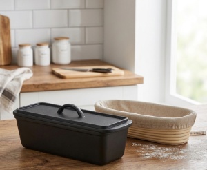 Tava de copt din fonta Natur 3L, 35cm x 13.5cm + Cosulet Ratan, Cast Line