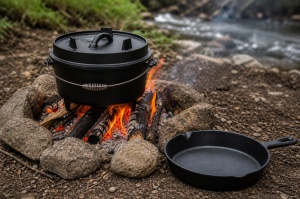 Ceaun Fonta Dutch Oven 4L + Tigaie Fonta 25cm, Armura Neagra