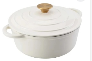 Oala Fonta Emailata Alb Cremos 6L, 28cm + Tigaie Fonta Emailata Rosie 25cm, White Line