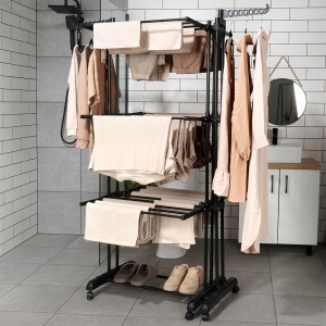 Suport de uscare haine/rufe metalic negru vertical extensibil XXL 78-130x64x172 cm, 35kg incarcare, Black Line