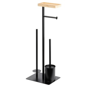 Suport pentru hârtie igienică cu perie de toaletă neagră 68,5 cm, suport telefon, Black Line