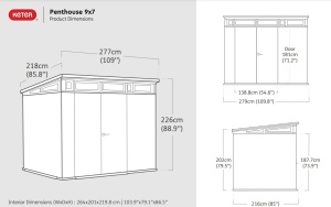 Casuta de gradina, Keter, Maro, 9x7, colectie Signature, usa dubla, ferestre, ventilatie, ranforsare metalica