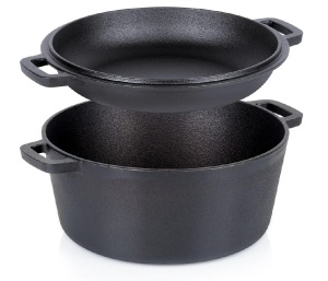 Oală cu capac din fontă 2 în 1, 26 cm 6L + Cratita/Tigaie Fonta Natur 2in1, 3.5L, CAST LINE
