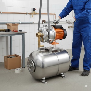Pompa Hidrofor Inox 1500w + Rezervor Hidrofor 50L Inox (Aceesorii incluse: presostat, manometru, racord , teflon Lichid, etc)