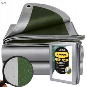 Prelată groasă și impermeabilă 8x10 m (120 g/m²) – protecție uv și ranforsări metalice (gri/argintiu/verde), HAGE