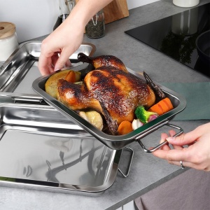 Set 3 Tavă de copt dreptunghiulară din oțel-inox, 35,5 x 26,5 x 4,8 cm. Inox Line