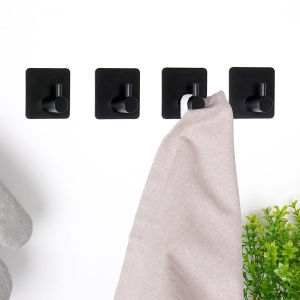 Set 4 Cârlige autoadezive din oțel inox, vopsit Negru Mat, Black Line