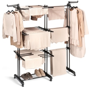 Suport de uscare haine/rufe metalic negru vertical extensibil XXL 78-130x64x172 cm, 35kg incarcare, Black Line