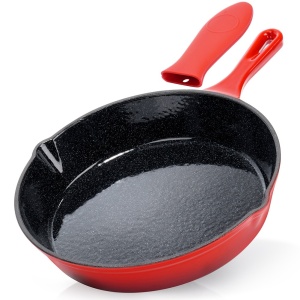 Tigaie Fonta Emailata 25 cm + Protectie Silicon, Red-Black Edition