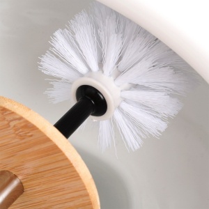 Set accesorii baie alb + Bambus 6 buc,dozator de săpun, săpunieră, 2 căni, perie de toaletă și coș de gunoi, White Line