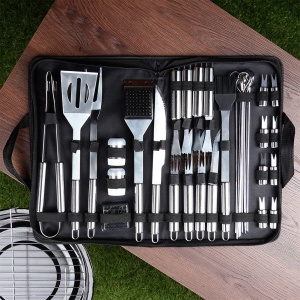 Set accesorii pentru grătar/BBQ INOX – 33 piese cu husă de transport, ProBBQ Edition