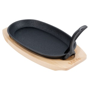 Tigaie din fontă cu maner detasabil + suport din lemn Natural, 24 x 14, Cast Line